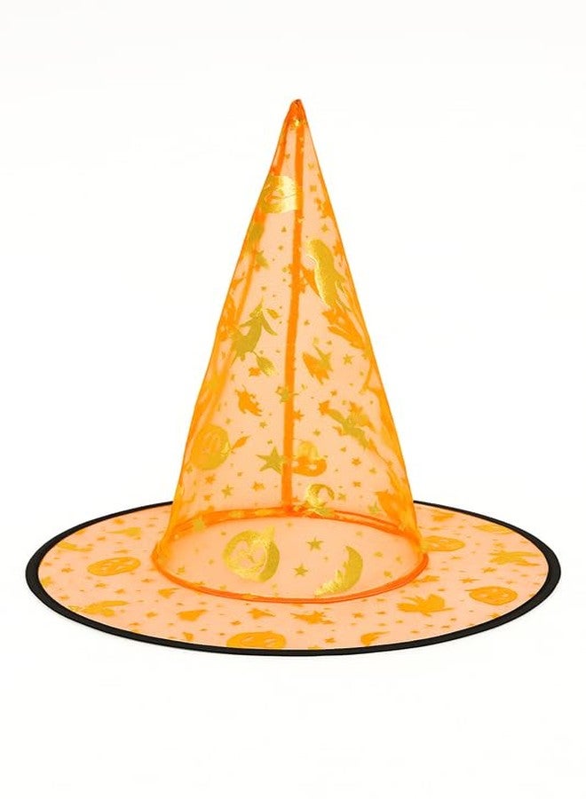 YUPPIN Orange Witch Hat with Golden Print - Halloween Party Hat for Kids & Adults Fancy Dress & Trick-or-Treat - Image 3